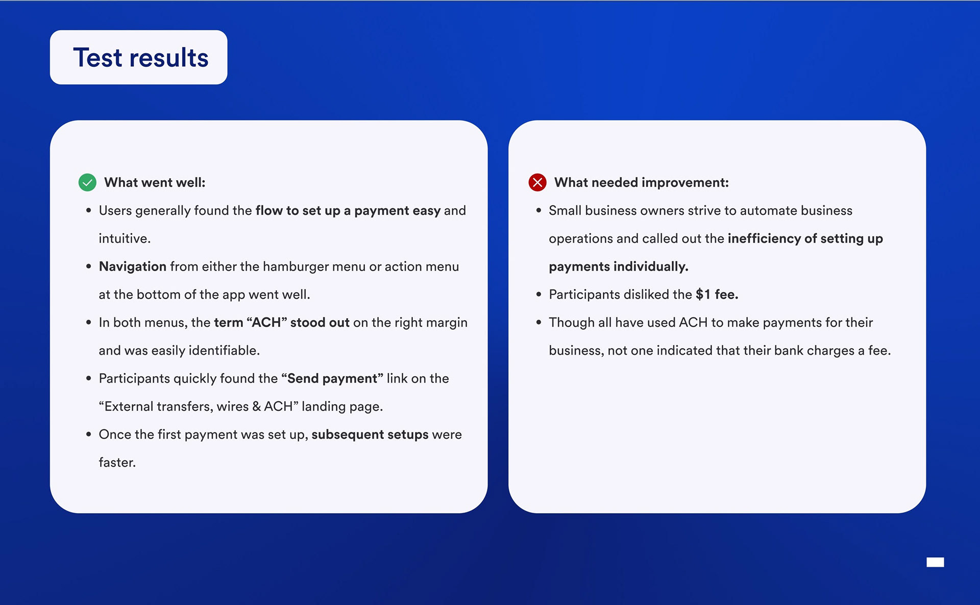 Test results — what worked and what needed improvement