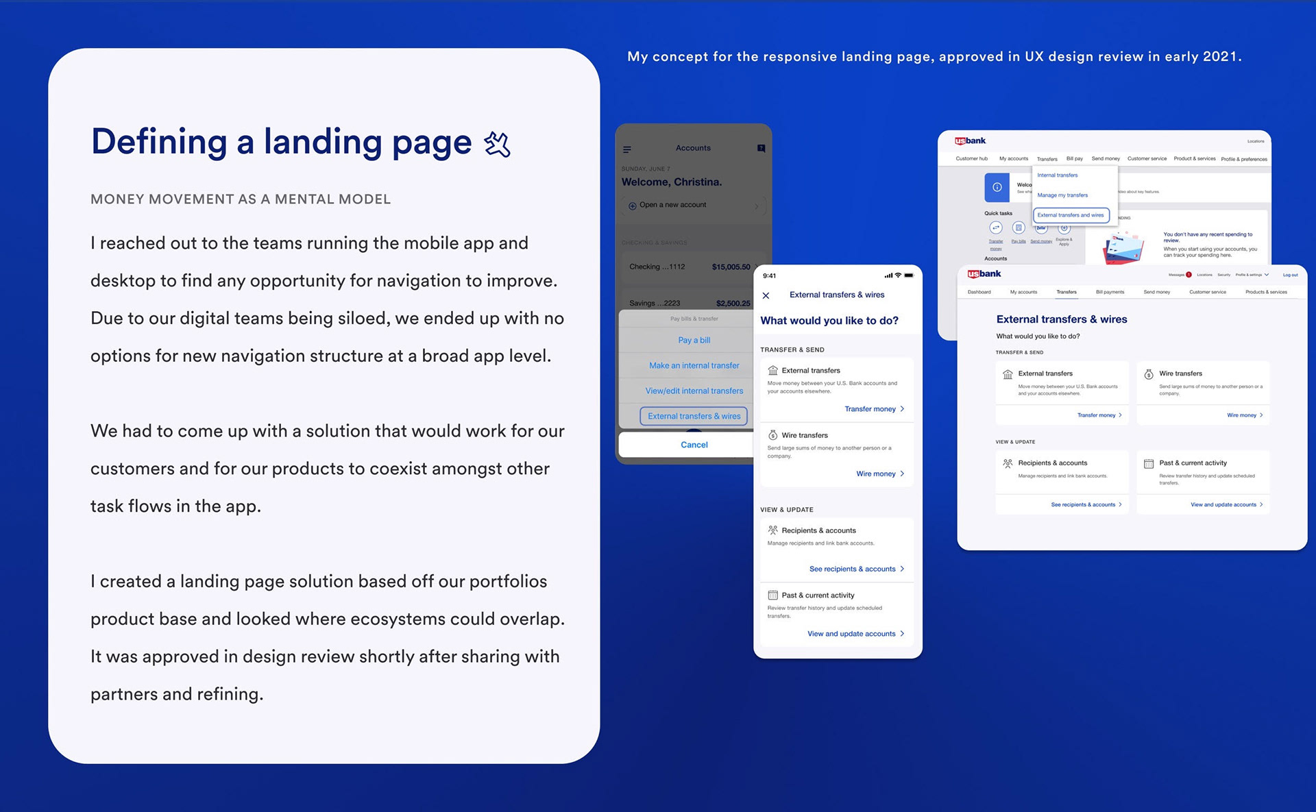 External Transfers landing page — mobile and desktop